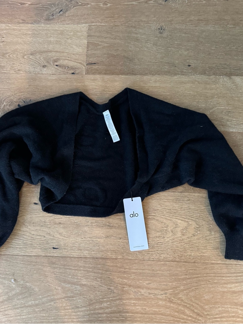 ALO Yoga Black Draped Open-Back Cropped Sweater - Picture 2 of 3